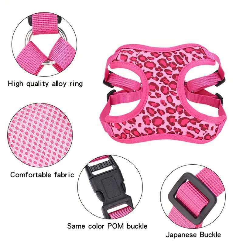 HP360Leopard print pet cat dog harnesssoft mesh fabric inside adjustable harness with 15meter leash J251129