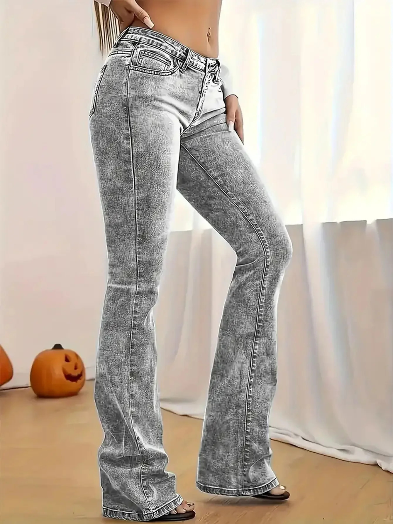 Jeans for Woman Y2k Jeans Gray Stretch Flared Minimalist Comfort Fit Retro Style High Waist Vintage Fashion Trendy 251029