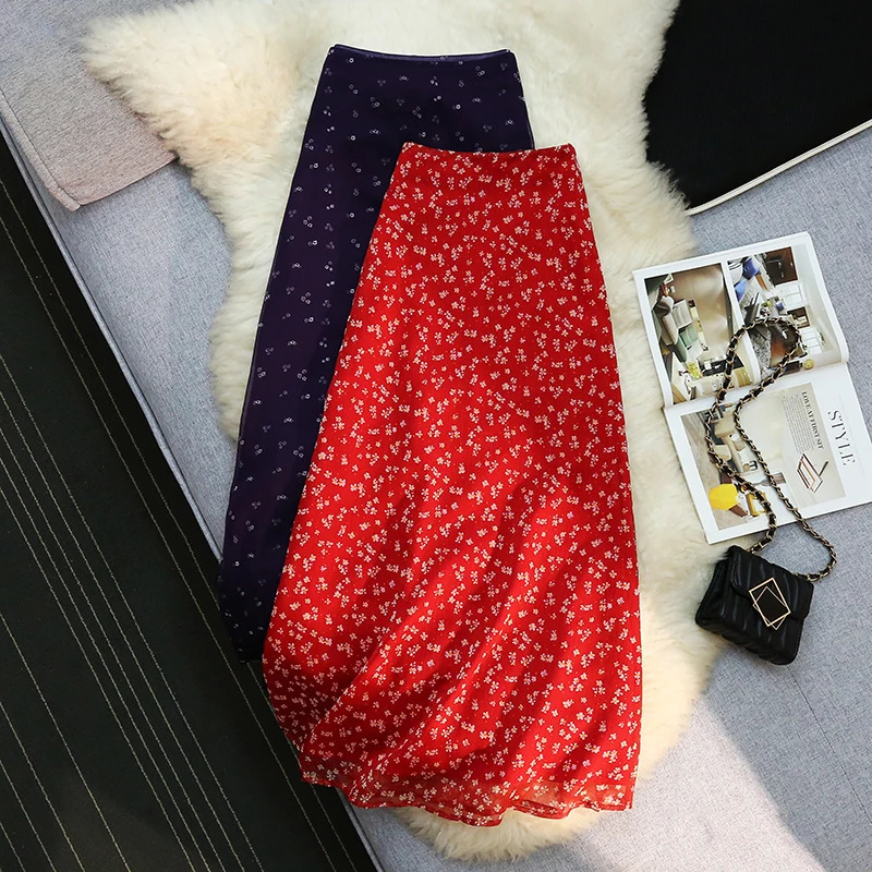 Seoulish Korean Retro Floral Midi Skirts for Women 2025 Spring Summer Elegant High Waist Casual Mid Length Womens Skirts 251028