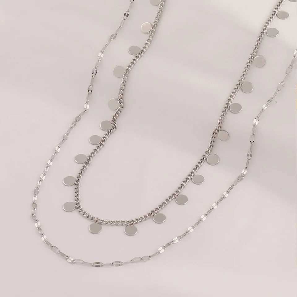 316L Stainless Steel Double Layered Round Coin Pendant Necklace For Women Fashion Simple Lip Chain Necklaces Female Jewelry GiftXJ251030