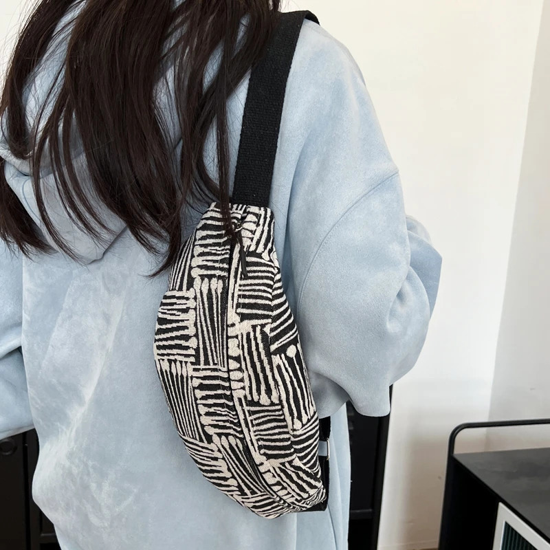 Geometry canvas Waist Bag Street Trend Fanny Pack Woman Chest Pack Exercise Belt Bag Fashion Female Shoulder Crossbody Bags 251030