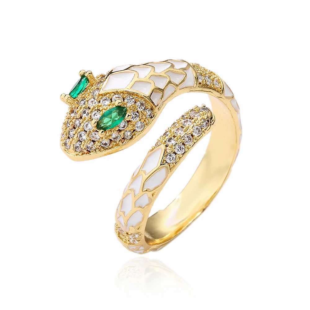 NEWBUY Fashion 6 Colors Enamel Expoxy Snake Open Rings For Women Luxury AAA Cubic Zirconia Pave Setting Copper Jewelry FemaleW251030
