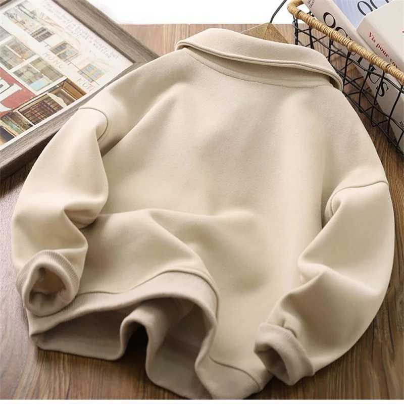 Spring Autumn Sweatshirt Boys Flip Neck Head Pullover Childrens Casual Fashion Top 2024 New Teenagers Solid Color Clothes 414YT251030