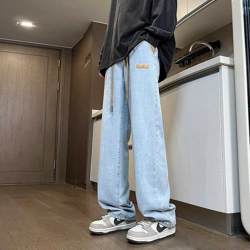 Branded Mens Baggy Jeans Classic Drawstring Loose Casual Straight Pants College Students Daily Versatile Blue Pants J251030