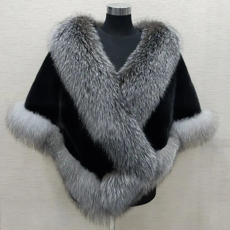 White Fur Shawl Jacket Womens Autumn Winter Faux Mink Fox Dress Cheongsam Cloak Coats Thicken Warm Short Outwear 251028