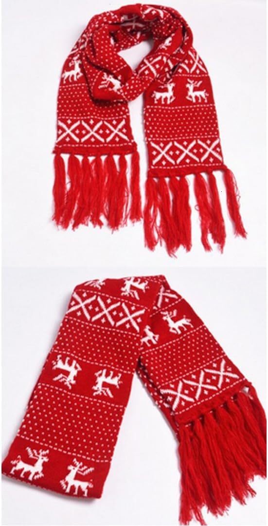 Custom Winter Warm Knitted Scarf Reindeer Pattern Christmas Warmer Fashion Fringed Neckerchief Neck Wrap Christmas gifts