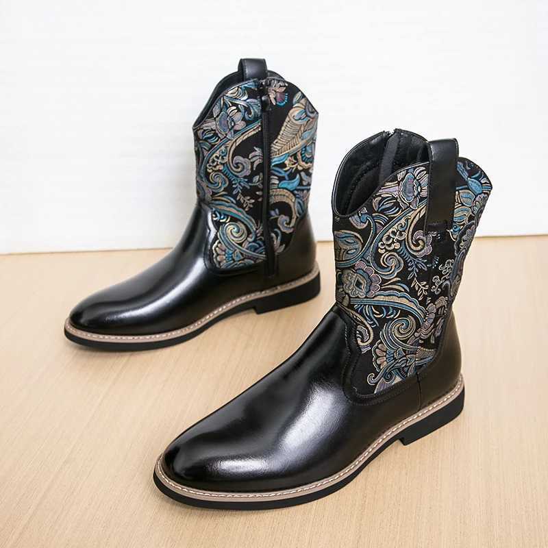 New Mens Boots Western Cowboy Boots Fashionable and Versatile Chelsea High Top Boots Z251029