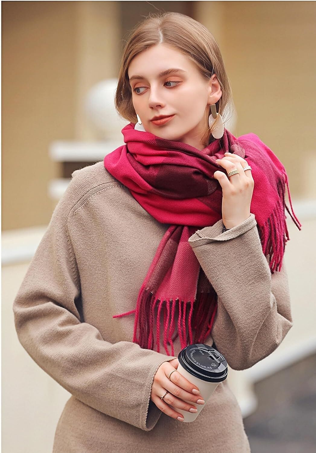 Custom Christmas gifts Women's Fashion Scarves Long Cashmere Like Shawl Winter Warm Knit Large Tassel Plaid Scarf