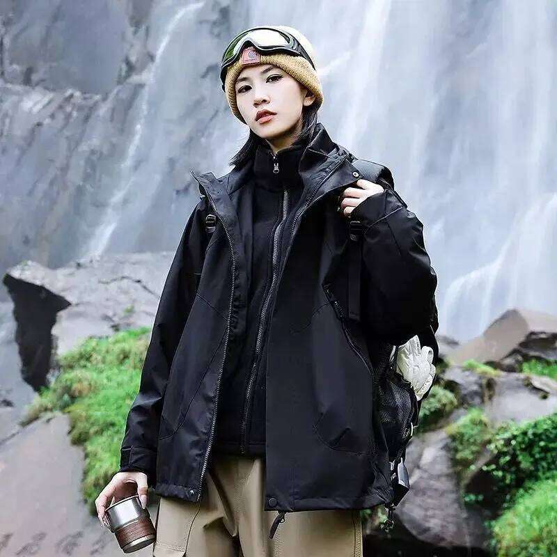 Autumn New Outdoor Hooded Climbing Jacket Women Waterproof Windproof Single Burst Hiking Camping Jackets For Couples Sportswear