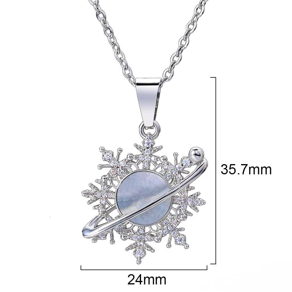 NUOYA Womens Silver Fashion Christmas Jewelry Pendant Necklace Inlaid Circular Shells Bling Diamond Snowflake Pendant for Gift Designer's style