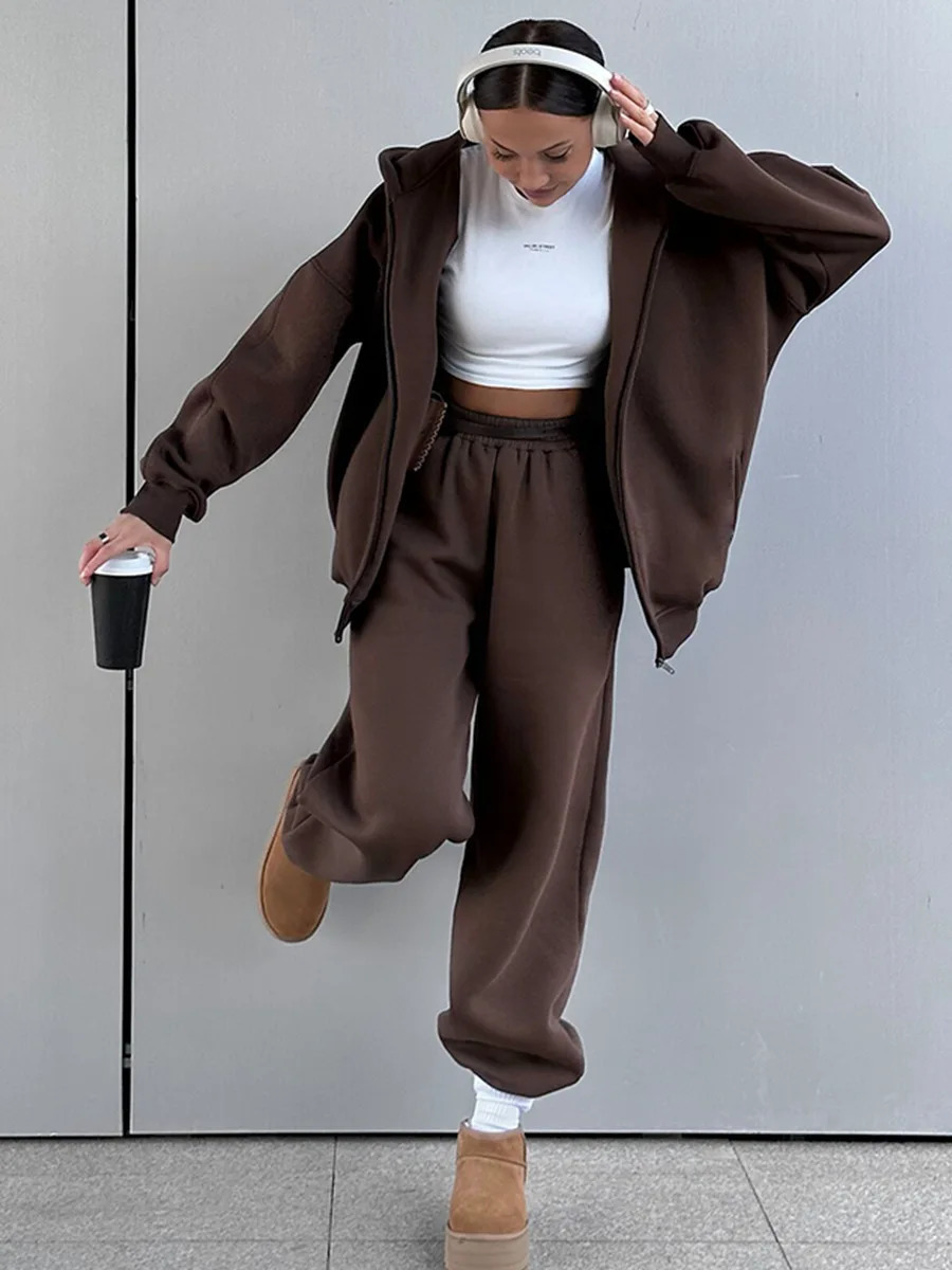 Women Tracksuit Pant Sets Long Sleeve Sweatshirts Solid Hooies Pencil Trousers Ankle Length Pants Pockets Casual Slim 251029