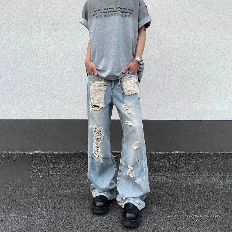 Autumn Korean Version High Street Ripped Jeans MenS Loose Straight Leg Beggar Pants Micro Flared Pants Casual Pants J251030