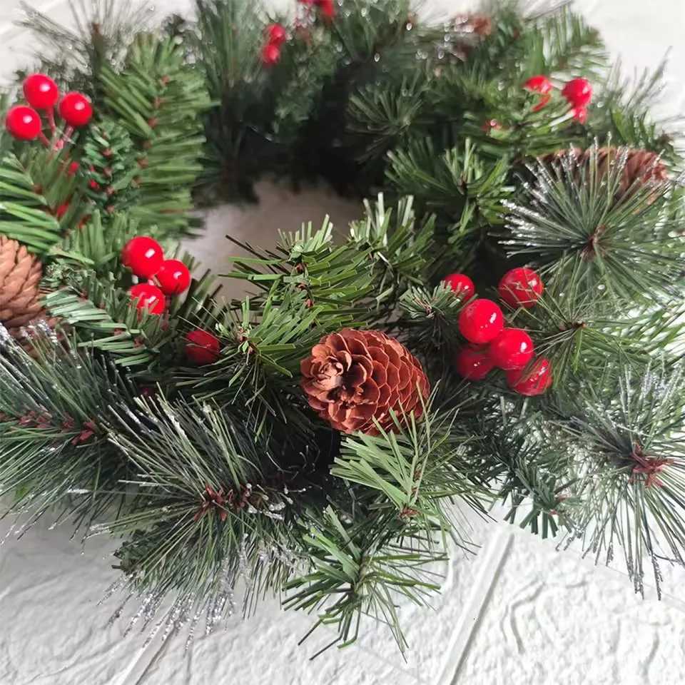2060cm LED Christmas Pinecone Wreath with Red Berries Artificial Xmas Wreath New Year Party DIY Decoration Add Christmas Vibe C251030