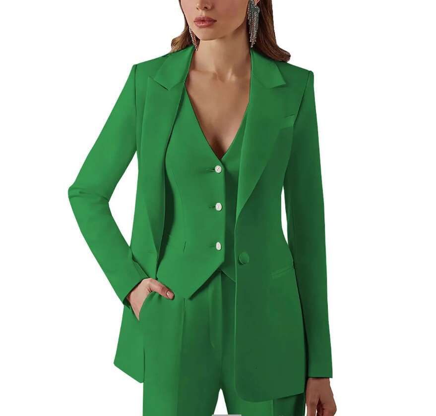 3piece plus size womens set with lapel jacket business vest and pants office formal party dance dress
