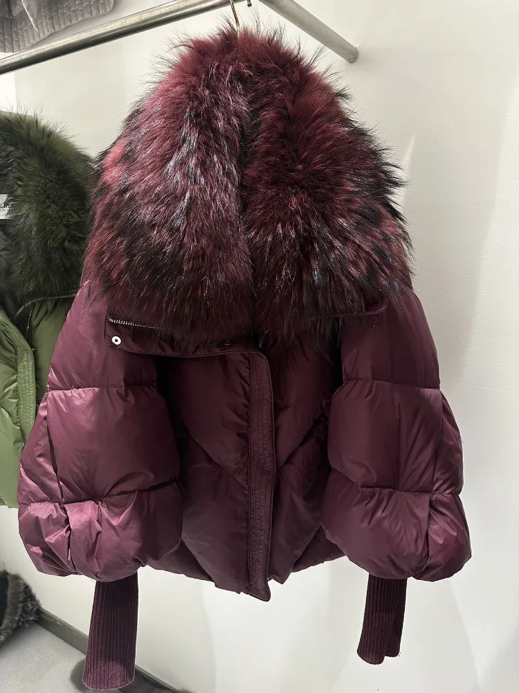 OFTBUY Loose Fashion Thick Warm Clothes Women Big Raccoon Fur Collar Down Coat Female Knit Sleeve Fluffy Puffer Jacket 251023