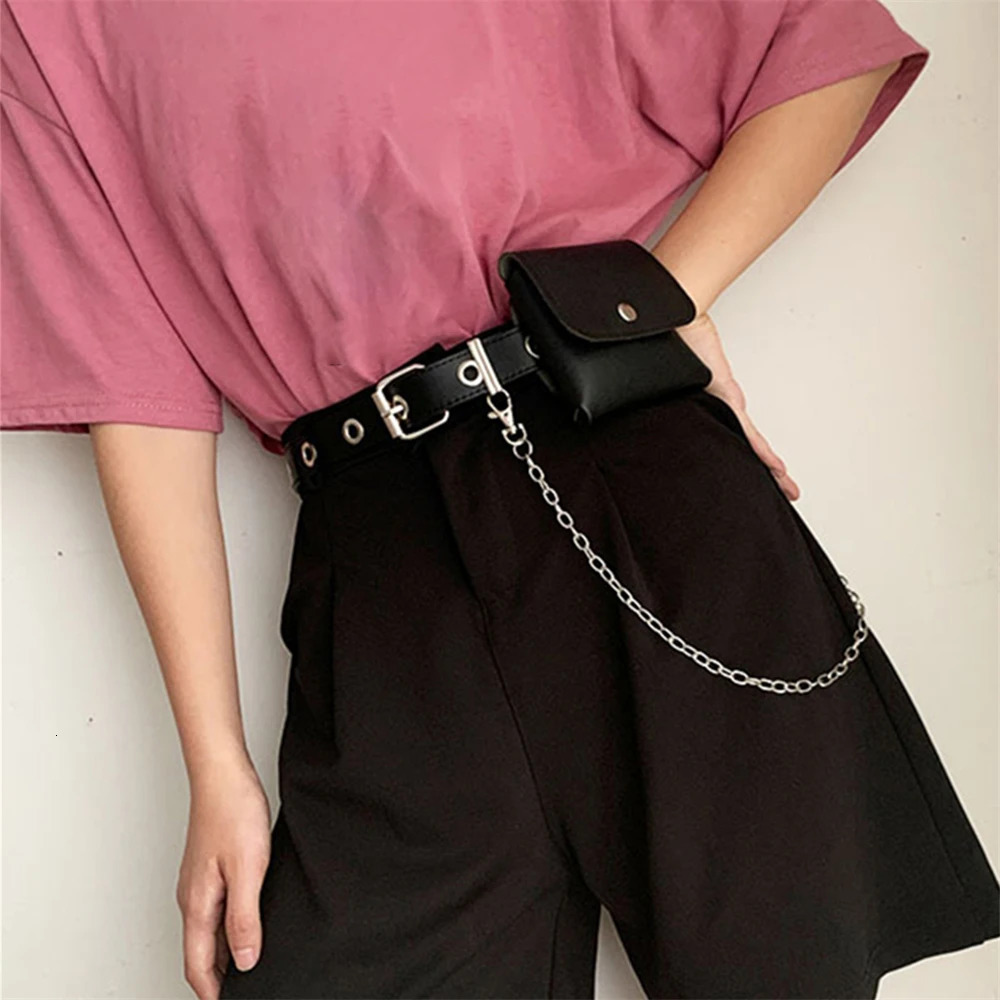 Fashion Punk Chain Belt Waist Bag Belt for Women Single Hole Eyelet Waistband Decorative Belts Bag 251030