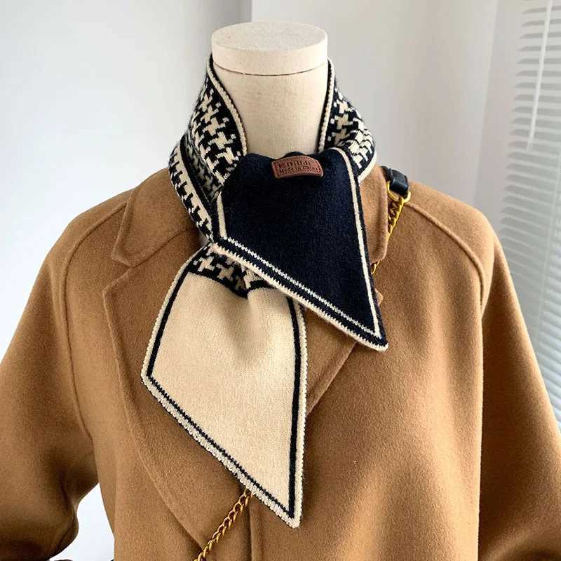 Houndstooth Plaid Luxury Brand Knitted Scarf 2023 New Scarf Women Winter Scarf Long Skinny Small Scarf Female Neckerchief ScarfW251029