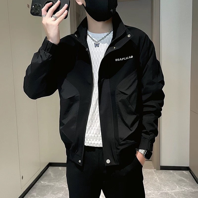 Stand Collar Designer Coat Jacket For Men Spring And Autumn Trendy Brand Casual Embroidered Double Layer Inner 2025 New Fashion Stylish Handsome Men&#