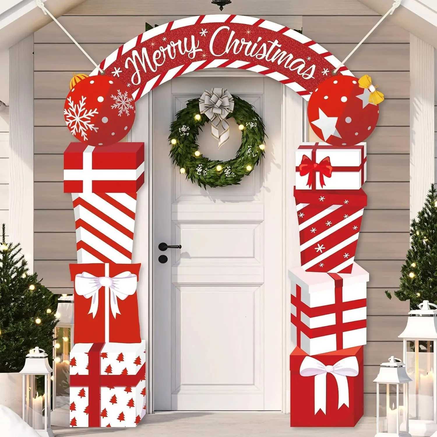 3Pcs Christmas Door Decoration Merry Christmas Porch Sign Front Door Banner Hanging Decoration Xmas Outdoor Hanging Supplies C251030