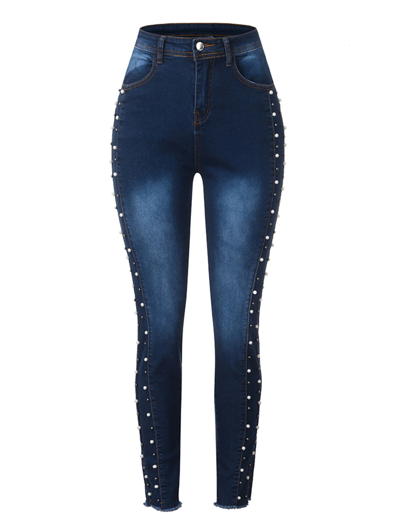 Slimming Hiplifting Highwaisted Smallleg Jeans Four Seasons Fashionable Diamondbeaded Casual Pencil Jeans for Women 251029