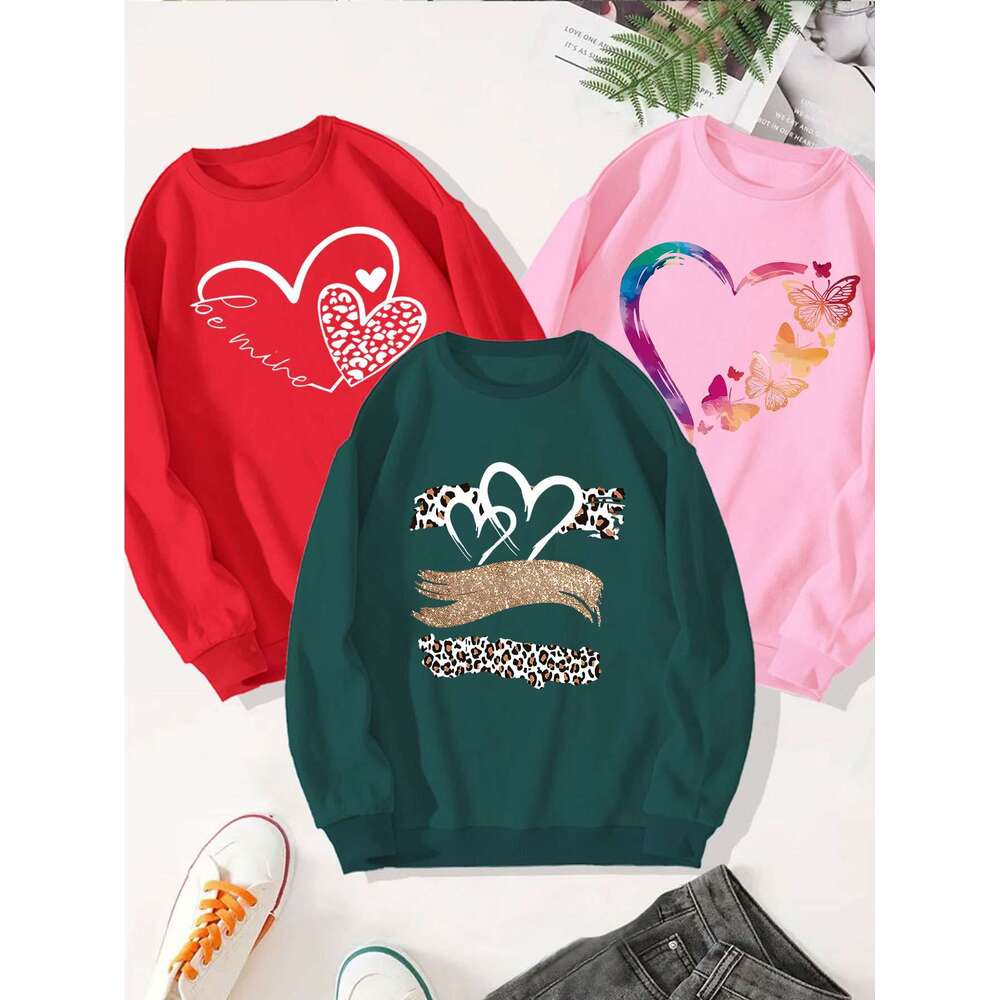 Women S Pcs Gradient Heart Butterfly Letter Print Sweatshirt Set Cozy Round Neck Hoodies With Love Phrases Leopard Accent Mermaid Tail Designs In Red 