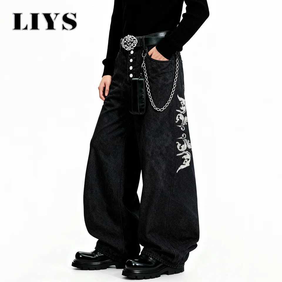 American Retro Street Mens Baggy Wide Leg Jeans Angel Wings Embroidery Button HipHop Bad Boy Charm Loose Denim Pants Clothes J251030