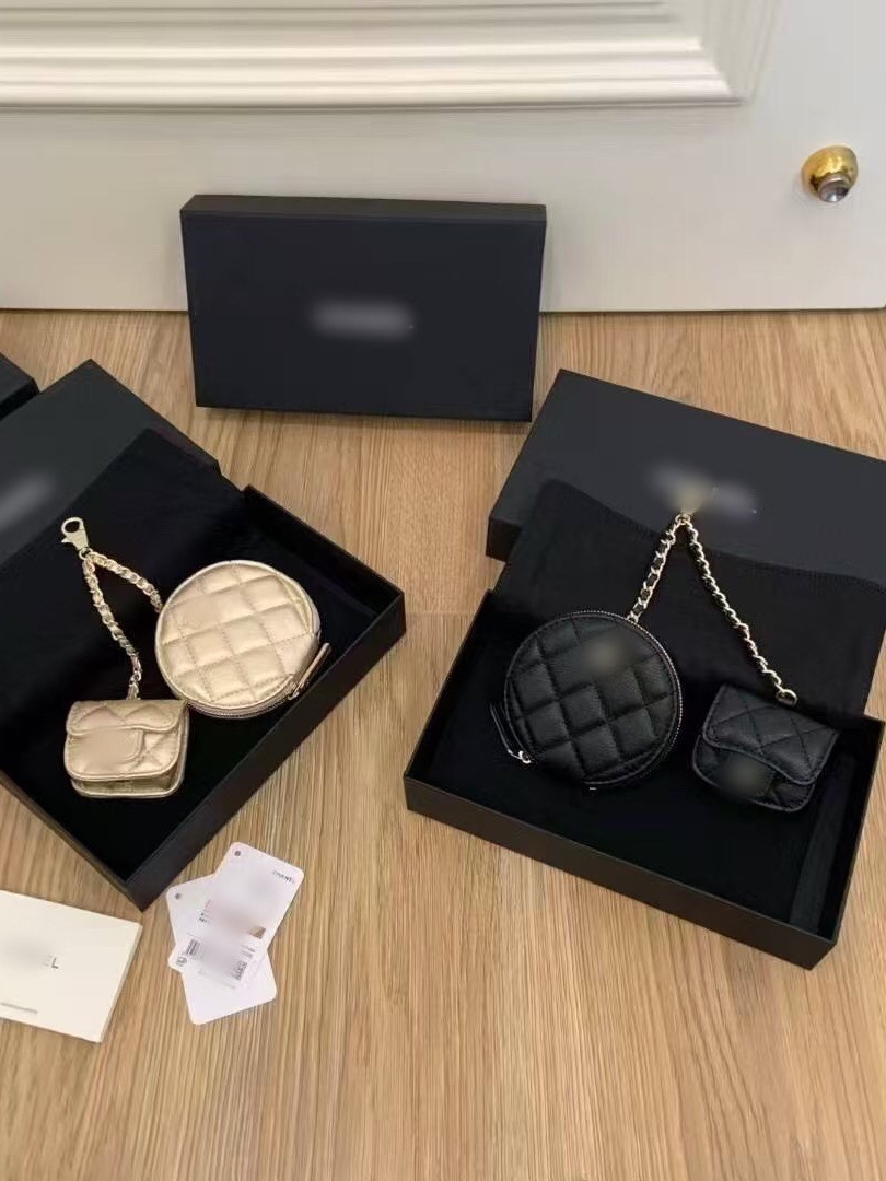 Designer Bags Christmas gift 2-in-1 Round Coin & Earphone Pouch with Chain, PU Leather Gift Set