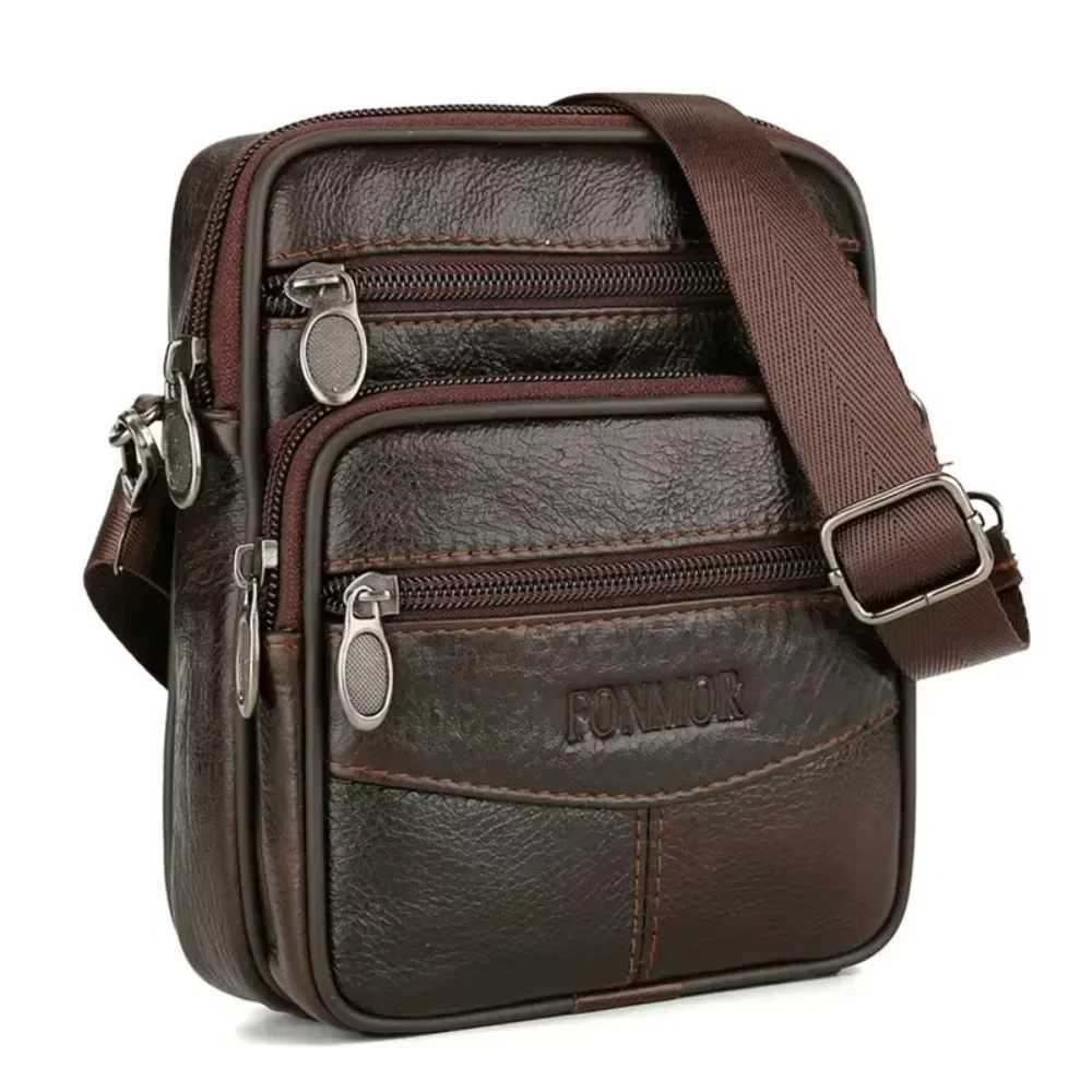 Mens Vintage Genuine Leather Shoder Bag High Capacity Crossbody Messenger Bag with Belt Brown Belt Pack Y251011