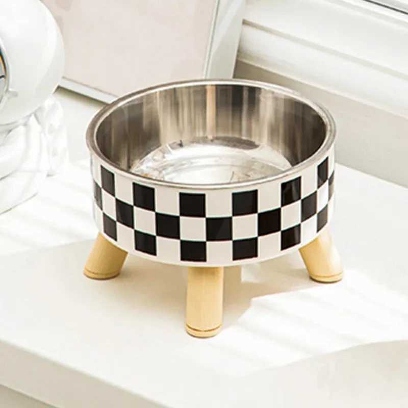 Pet cat and dog bowl polkadot plaid stainless steel antislip easy to clean indoor and outdoor J251113