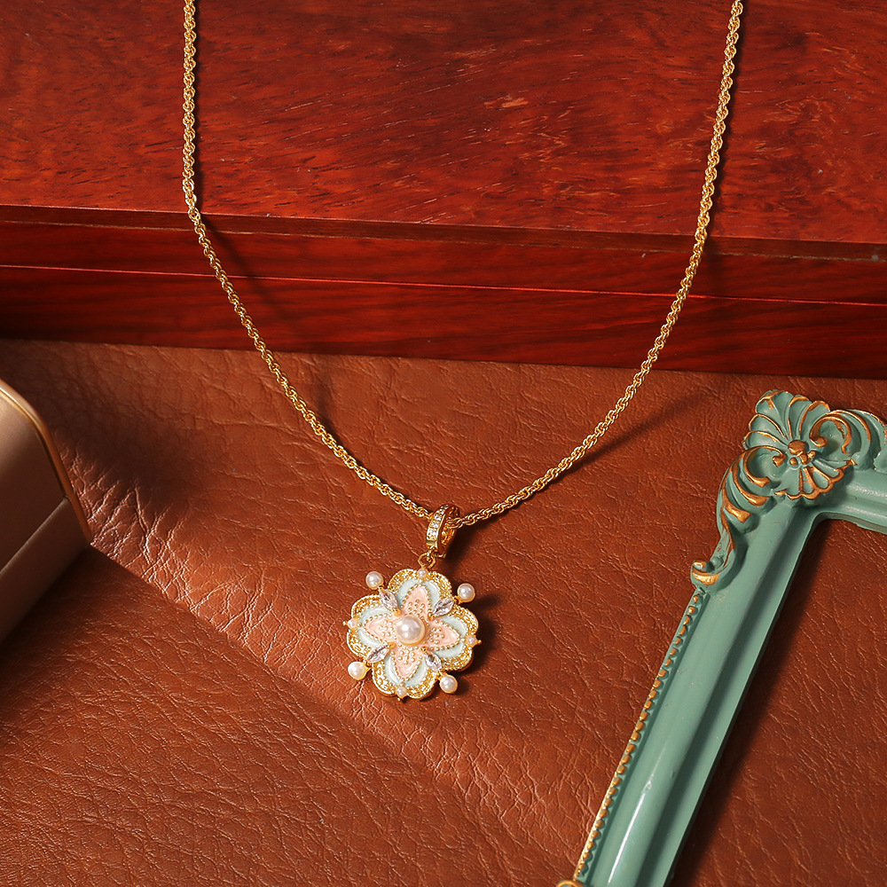 Enamel Oil Drop Pearl Necklace High-end Fashion Exquisite Collarbone Chain New Chinese Ancient Style Choker ddmynov