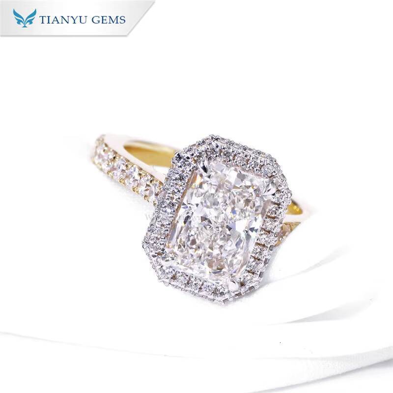 Tianyu Gems 3ct Radiant Cut D VS1 Lab Diamonds Ring Two Tone Gold 18k 14k 10k Yellowwhite Gold Women Wedding Engagement Rings