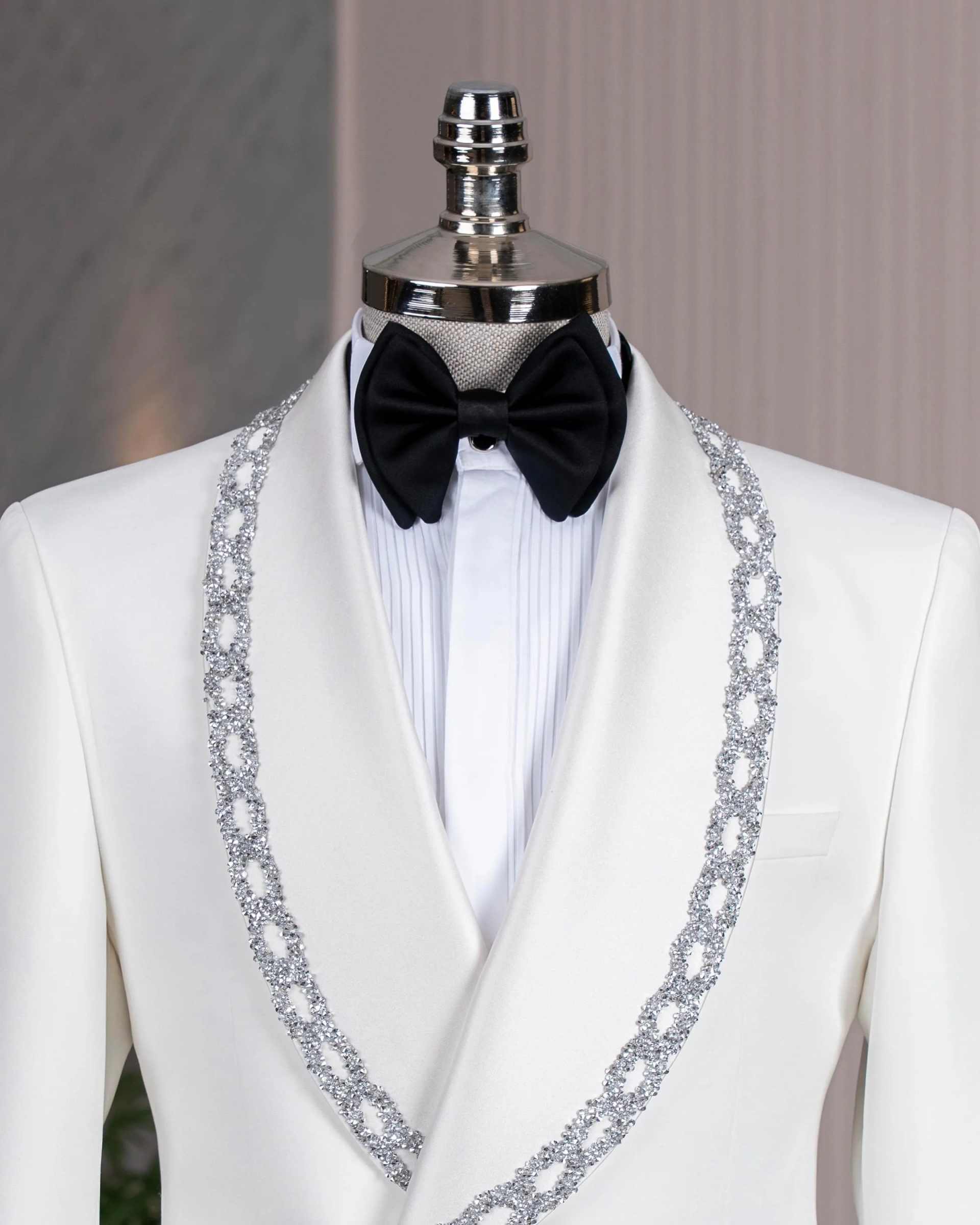 Formal Groom Wedding Tuxedos 2 Pieces Shawl Lapel Double Breasted Men Suits Crystals Prom Blazers Customized