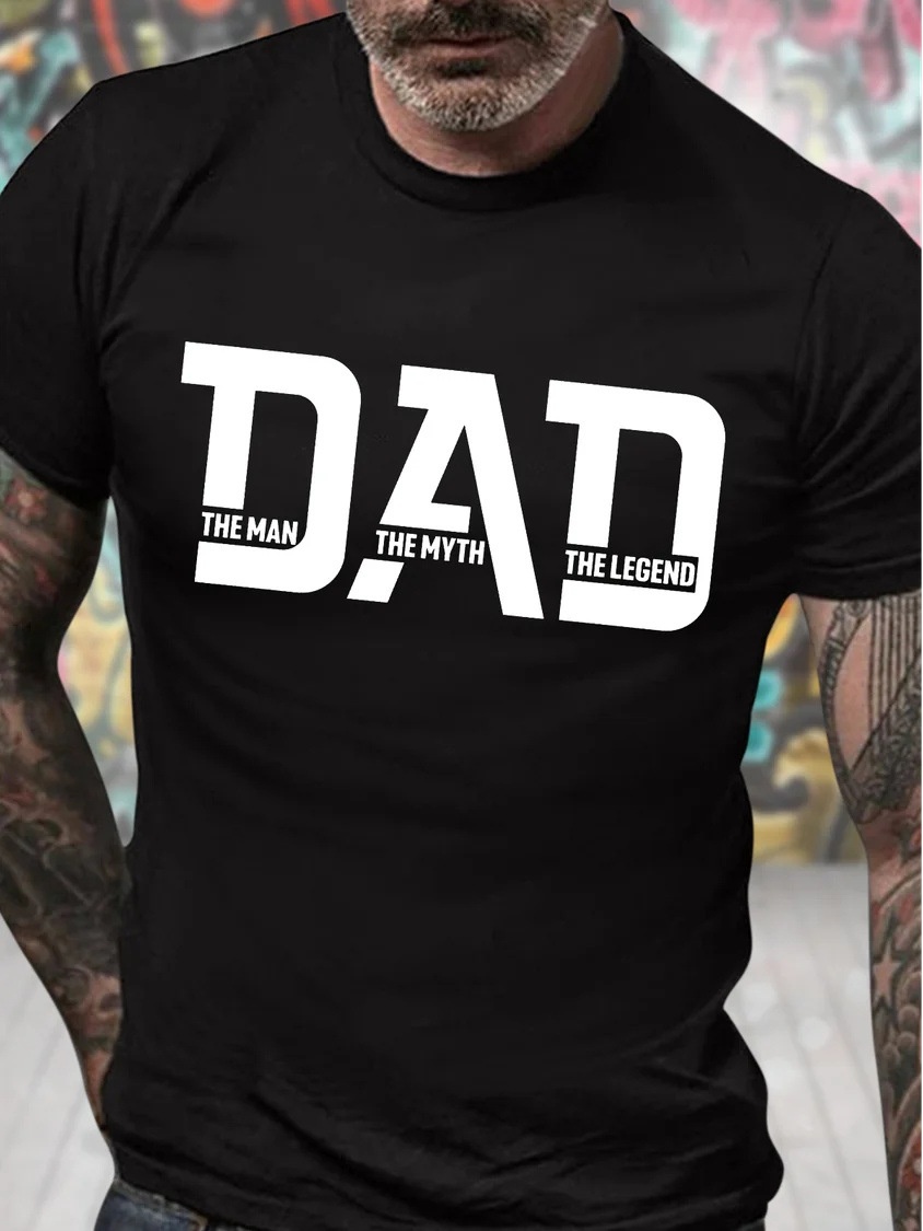 Oversized Graphic Print Father's Day Gift Cotton Crew Neck Letter Print Casual T-Shirt - TT7384