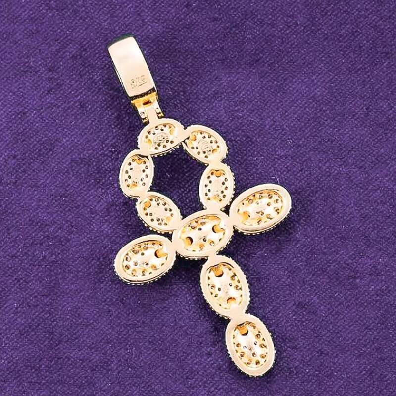 Iced Out Hip Hop GRA D Color Moissanite Mens Ankh Cross Pendant With 925 Sterling Silver Pass Diamond Tester