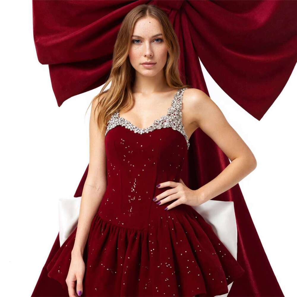 2025 Clothing Solid Color Ruffled Christmas Casual Dress Elegant Women's Wear prom
