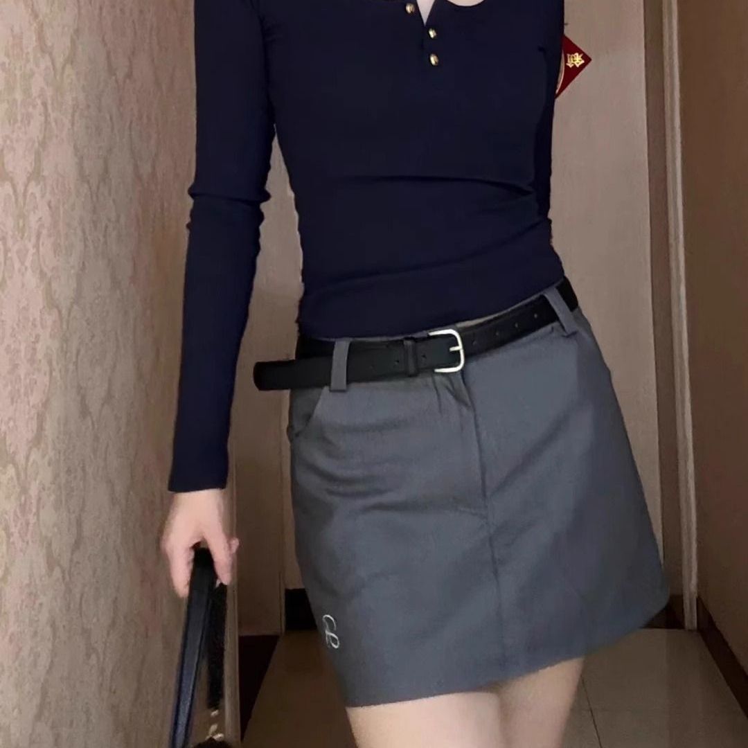 American designer retro long sleeved shirt for women in spring and autumn, new collar, sweet and spicy top, slim fit, slimming effect, inner layer, sm