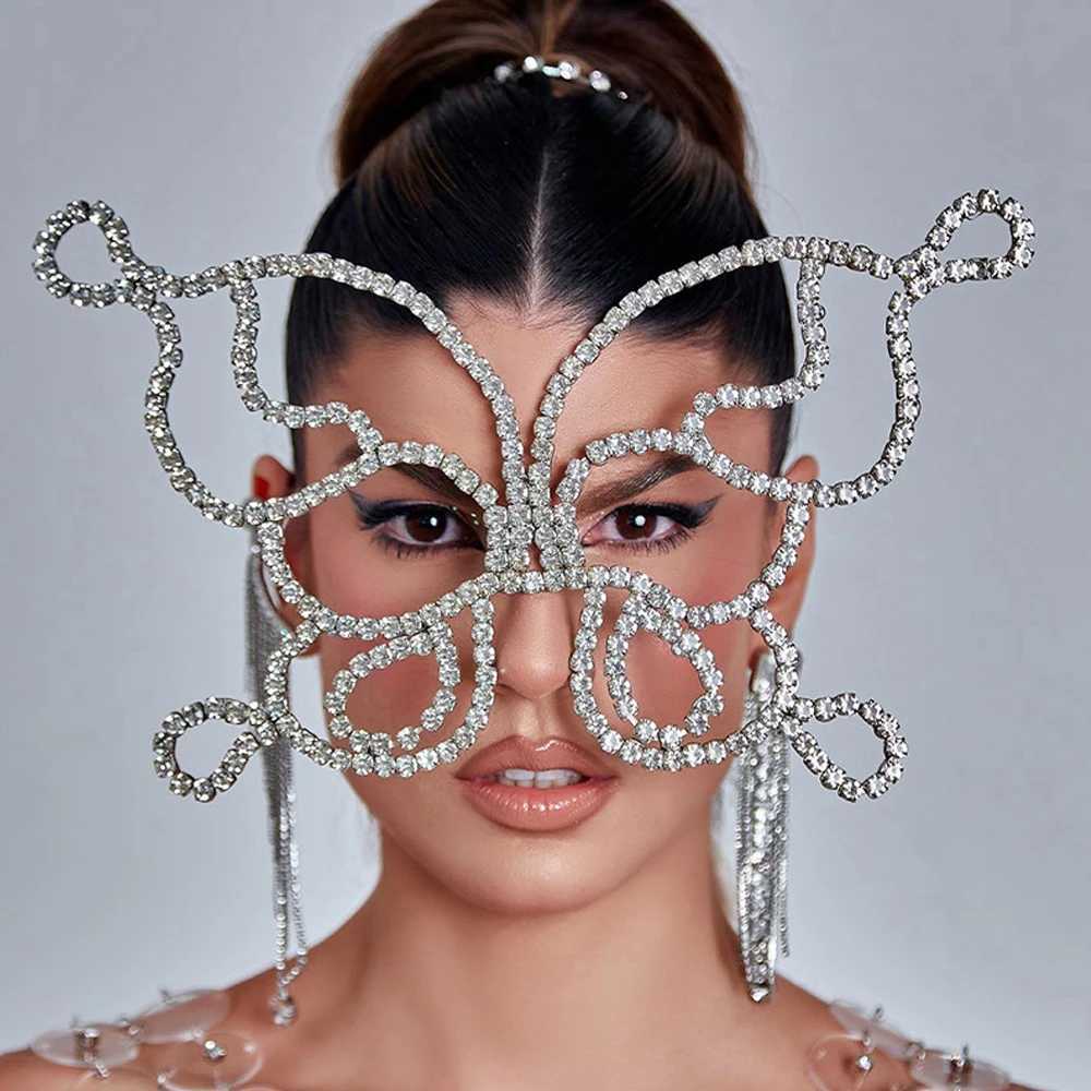 Stonefans Exaggerated Butterfly Mask Veil Lady Masquerade Costumes Fashion Show Oversize Rhinestone Face Veil Jewelry for WomenW251029