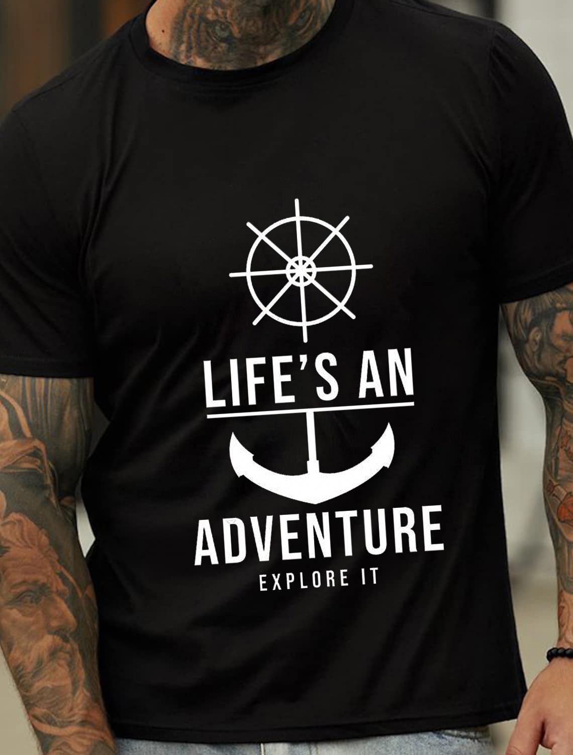 European & American Oversized Sunset Vintage Mountain Print Fashionable Men's Cotton Summer T-Shirt - TT7095