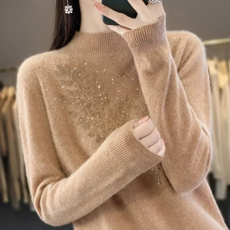 Women Sweaters Thick Warm Autumn Winter Mock Neck Fashion Pullovers Long Sleeve Basic Jumper Knit Bottoming Shirt Korean Sweater 251028