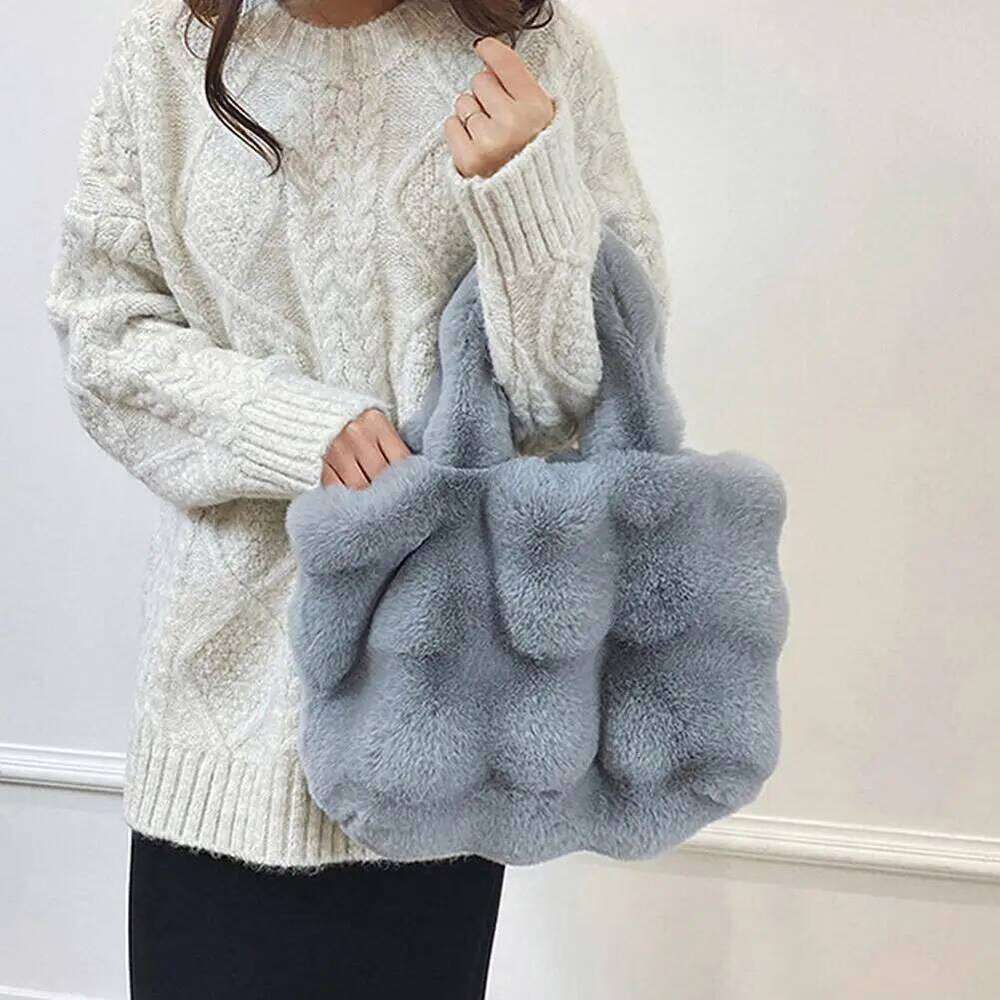 Women's Fluffy Plush Shoulder Bag Autumn Winter Top-Handle Solid Color Tote Versatile Commuter Handbag For Girls