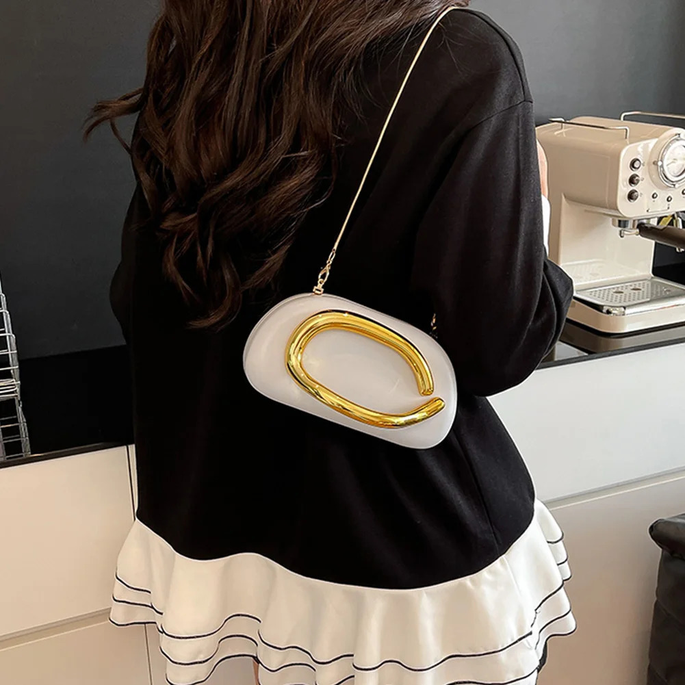 Women Leather Crossbody Shoulder Bag Solid Color Metal Decoration Evening Bag Handheld Shoulder Clutch Bag for Evening Dinner 251030