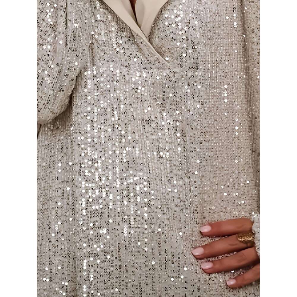 Women S Elegant Sequin Hoodie Long Sleeve Pullover With Drawstring Hood Shimmering Sequins Spring Fall Casual Formal Wear Solid Color Design Spring Fa