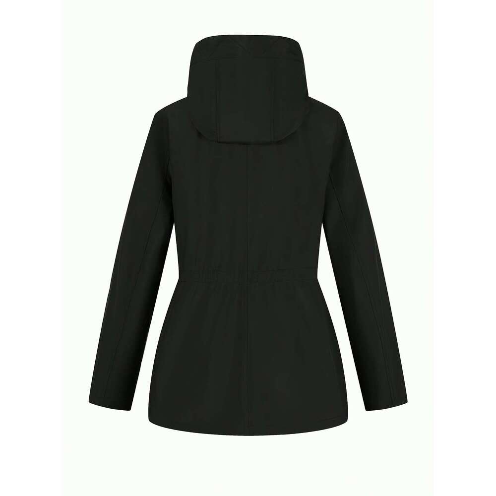 Long Sleeve Double Sided Drawstring Waist Hooded Jacket With Zip Up Button Front And Pocket Casual Women S Clothing