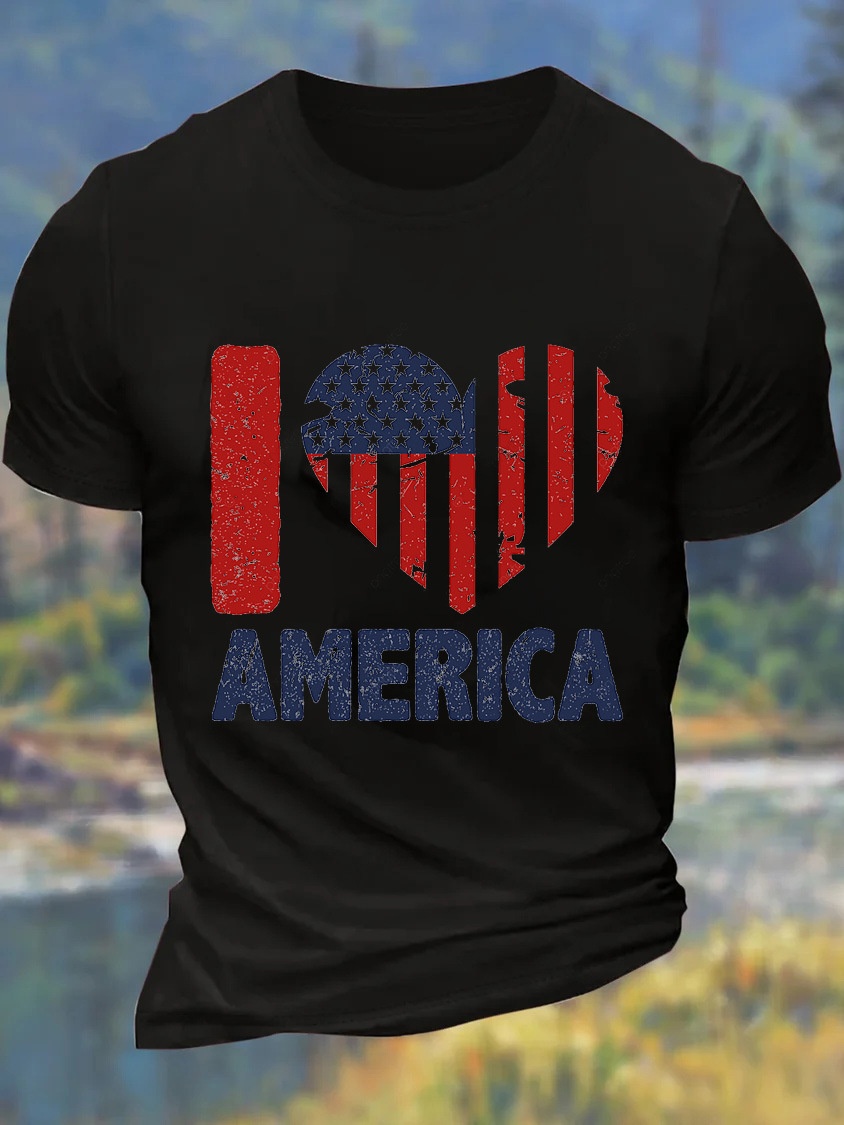 Europe & USA Oversized Men's New Summer Independence Day July 4th Cotton Casual Letter T-Shirt - TT7333