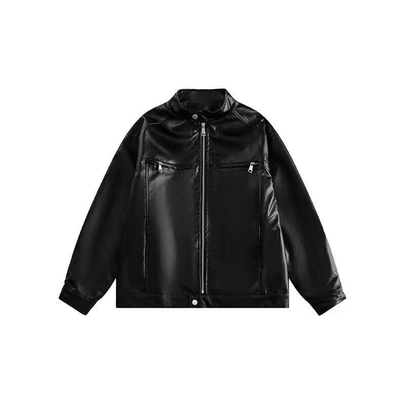 American Street Style Designer Jacket Zipper PU Leather Jacket 2025 New Couple Loose Leather Jacket Motorcycle Jacket