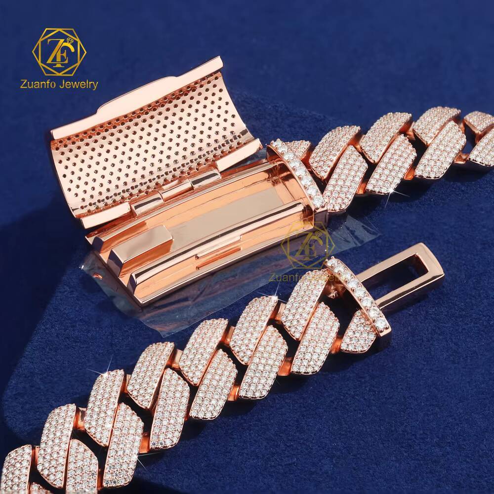 Pass Diamond Tester 20mm Rose Gold Moissanite Cuban Chain Wholesale Price 925 Silver Hiphop Cuban Link for Wedding Gift