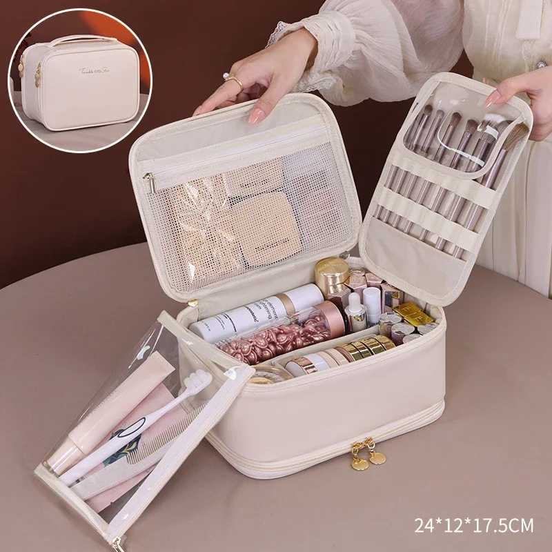 Doublelayered Luxury cosmetic bag portable partition jewelry storage bag Large Capacity travel essential cosmetics organizer J251115