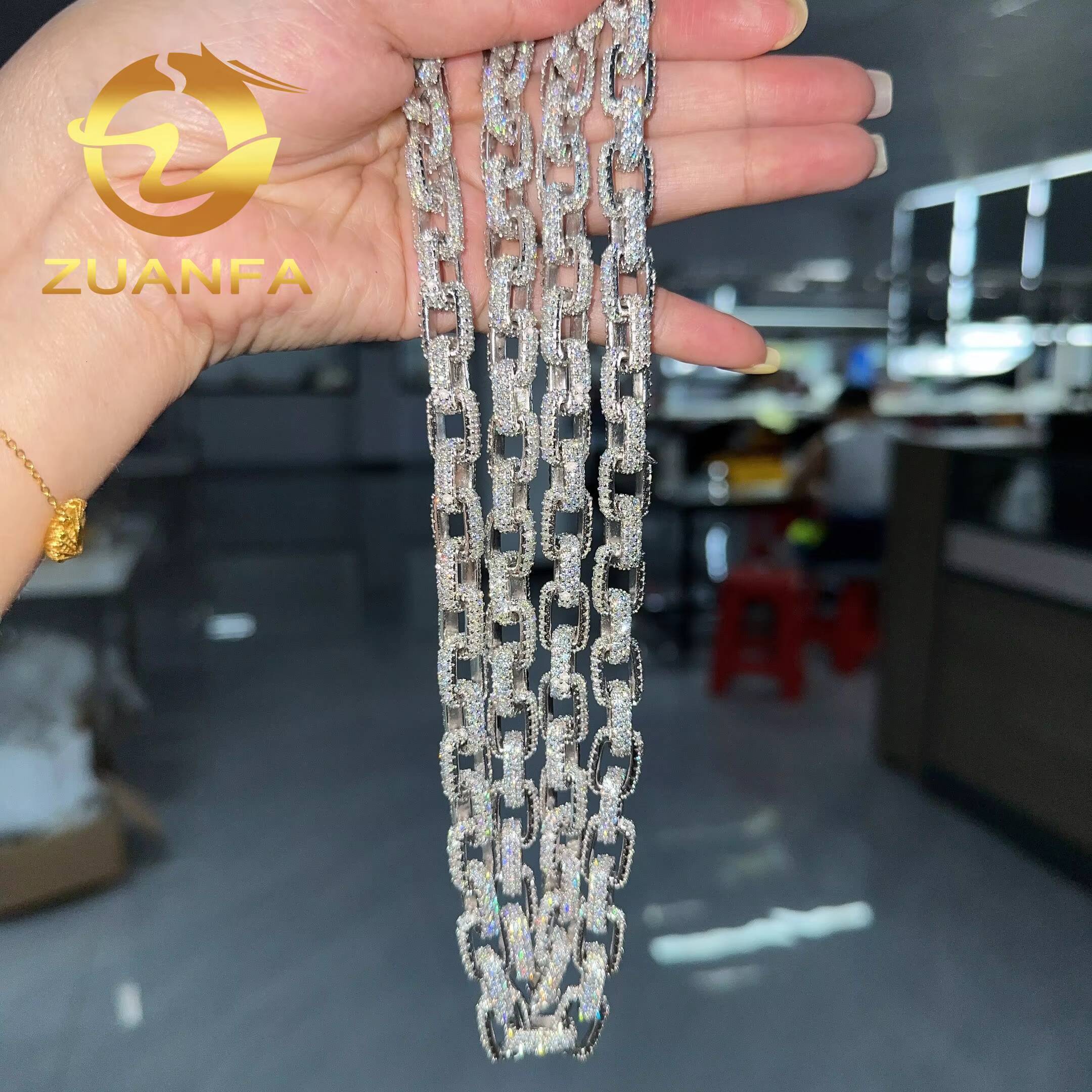 GRA Certified 925 Solid Silver Moissanite Diamond Hip Hop Jewelry 10mm Moissanite Cuban Link Iced Out Moissanite Chain Cuban