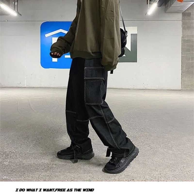 2025Autumn Cargo jeans men Wide Leg Denim pants Loose Jeans Straight Baggy Mens Jeans hip hop Streetwear Neutral denim Trousers J251030