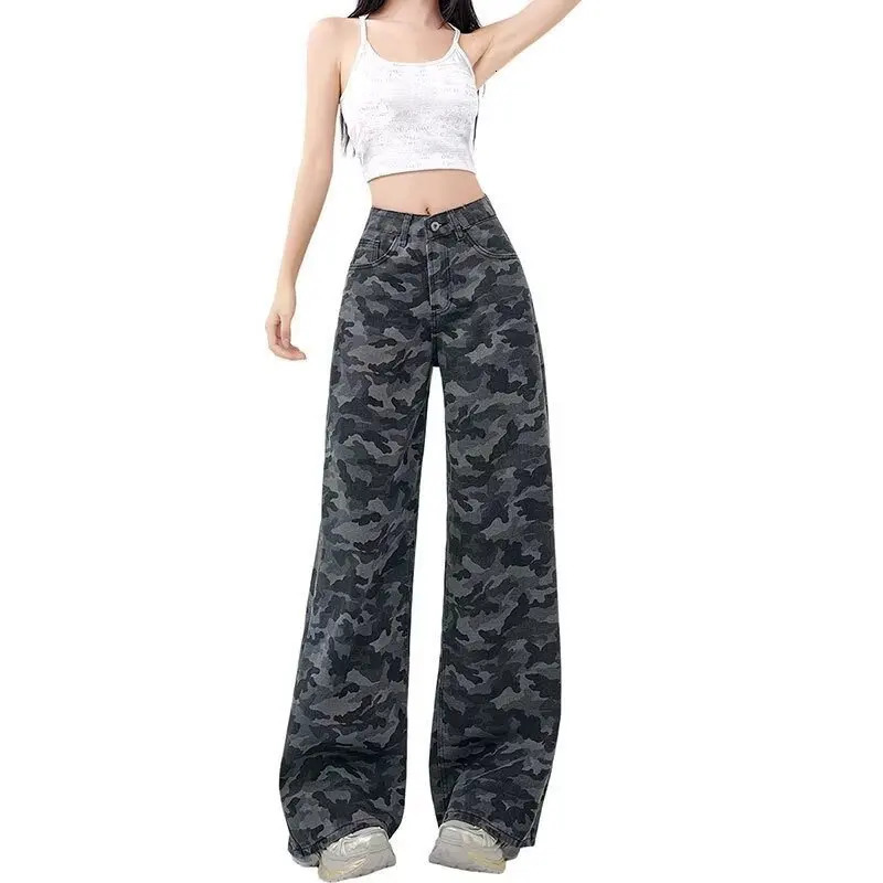 Womens Jeans Baggy Jeans Y2k American Retro Camouflage Cargo Pants High Waist Loose Fit Fashion Long Trousers 251029